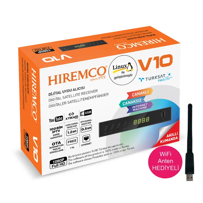 Hiremco V10 Full HD Uydu Alıcısı + WiFi Antenli